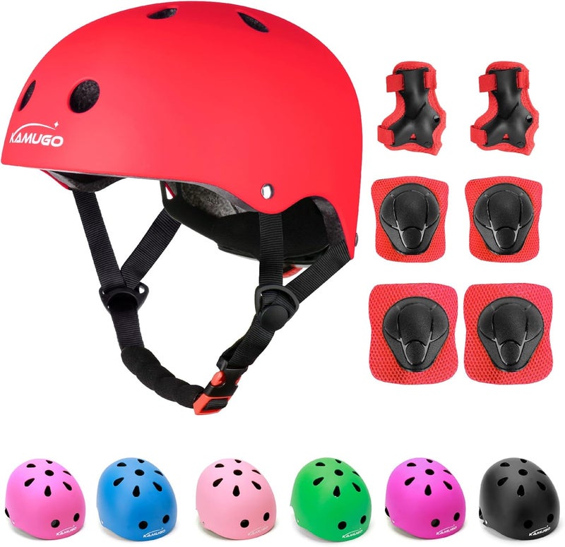 KAMUGO Kids Adjustable Helmet, with Sports Protective Gear Set Knee Elbow Wrist Pads for Toddler Age 2-8 Boys Girls, Bike Skateboard Hoverboard Scooter Rollerblading Helmet Set - Image 1