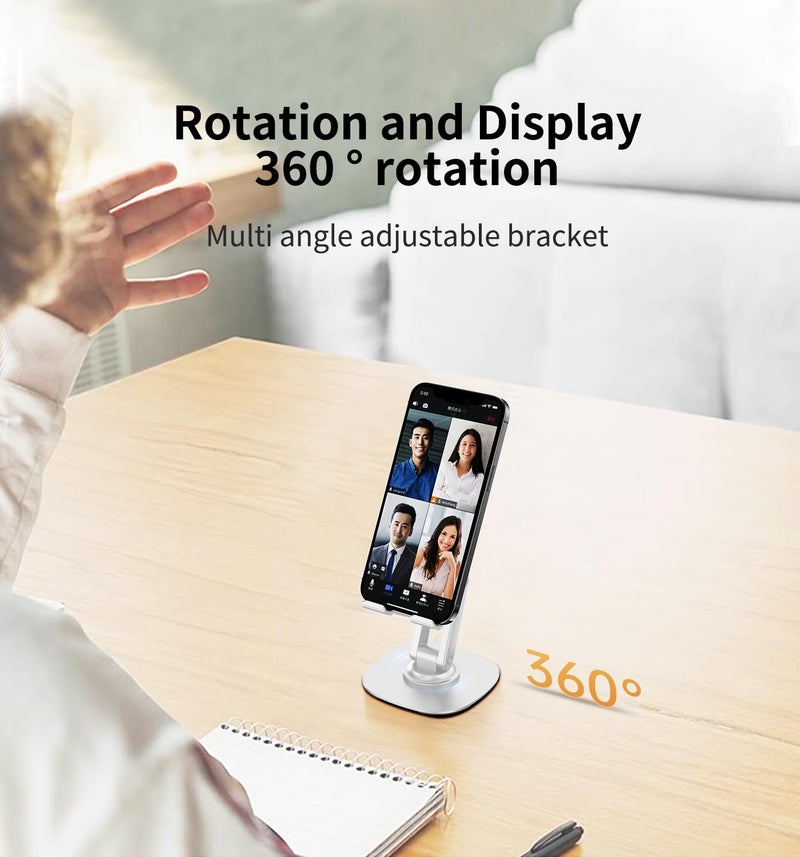 CXTX 360Â° Degree Rotating Mobile Phone Holder,Fully Adjustable Foldable Desktop Phone Holder Stand Base,Foldable Desktop Cell Phone Stands for iPhone17 16 15 Pro Xr Xs Max X Plus iPad Samsung (K69-White) - Image 2