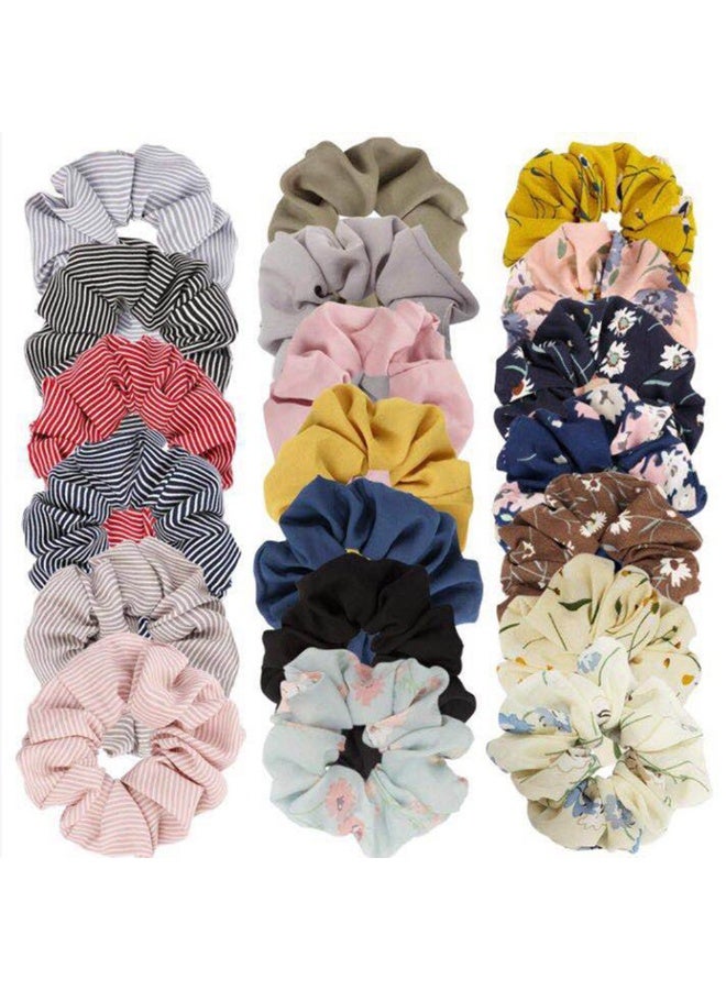 20pcs Chiffon Hair Scrunchies for Women Fashionable Ties and Bands for Thin and Thick Hair Stripe Floral Printed High Elastic Girls Teenager Hair Ties - Image 1