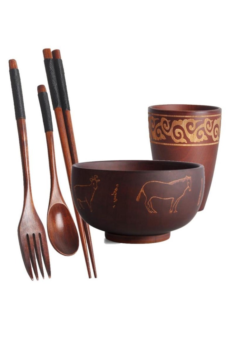 general 5-Piece Wooden Bowl Wooden Milk Tea Bowl  - Image 1