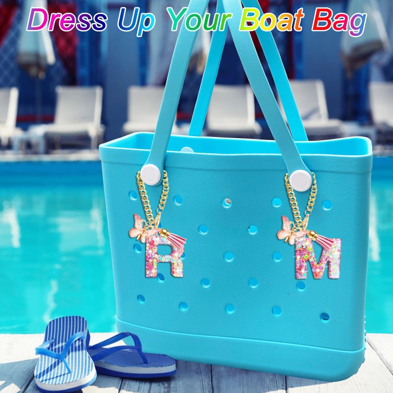 HLUWA Letter Keychains Charms for Bogg Bag, Alphabet Pink Sequin Decorative Letter Accessories Charms for Simply Southern Bag. (A) - Image 4
