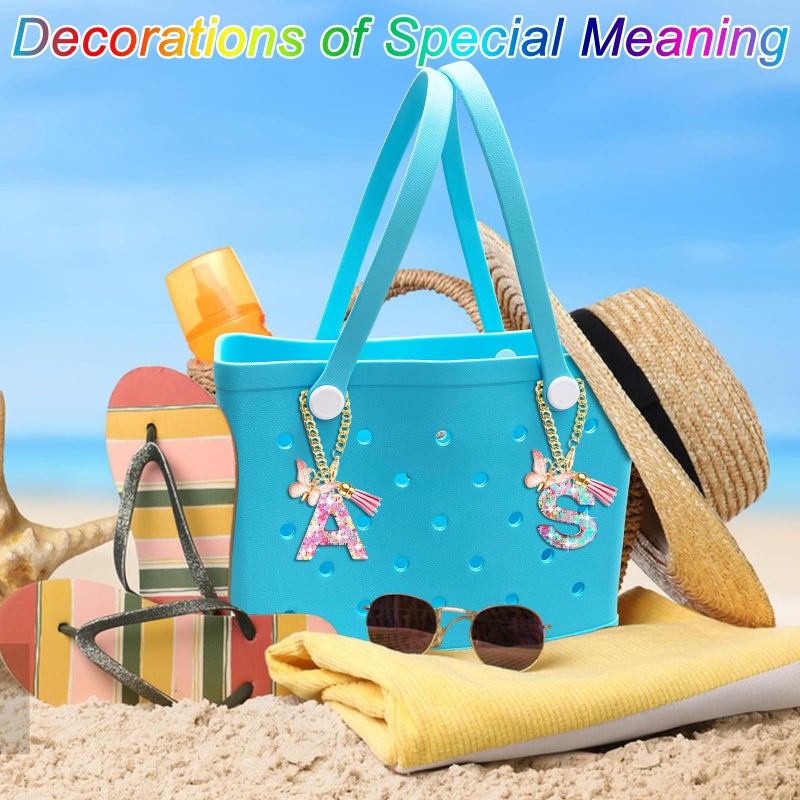 HLUWA Letter Keychains Charms for Bogg Bag, Alphabet Pink Sequin Decorative Letter Accessories Charms for Simply Southern Bag. (A) - Image 2