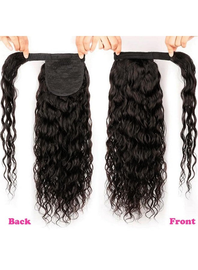 seelaak Water Wave Ponytail Extensions Human Hair Wrap Around Corn Wave Pony Magic Paste Brazilian Human Hair Extensions For Women Natural Black(18 Inch) - Image 3