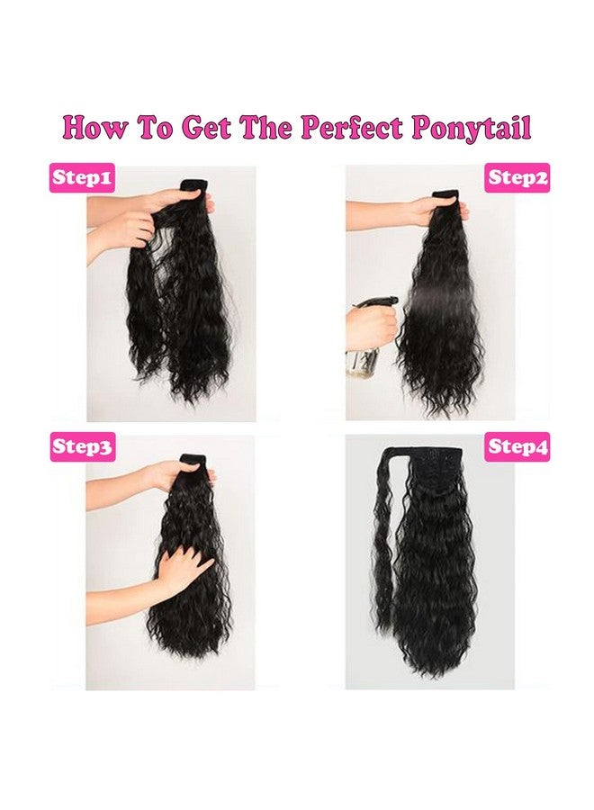 seelaak Water Wave Ponytail Extensions Human Hair Wrap Around Corn Wave Pony Magic Paste Brazilian Human Hair Extensions For Women Natural Black(18 Inch) - Image 5