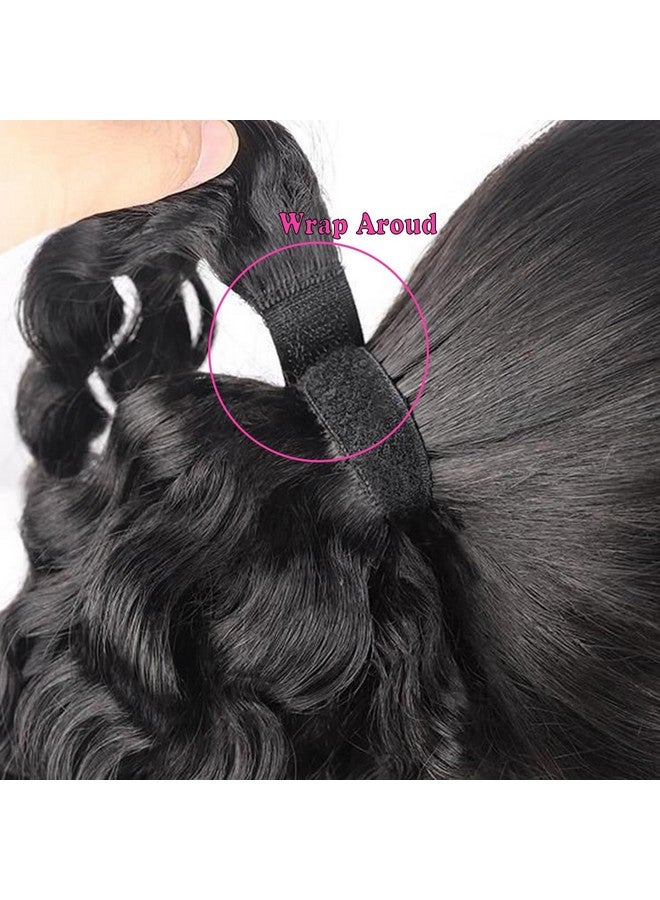 seelaak Water Wave Ponytail Extensions Human Hair Wrap Around Corn Wave Pony Magic Paste Brazilian Human Hair Extensions For Women Natural Black(18 Inch) - Image 4