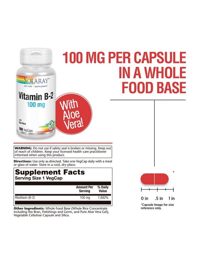 SOLARAY Vitamin B2 Riboflavin 100 Mg With Aloe Vera ; Healthy Energy Metabolism Skin Hair & Nails ; 100 Ct - Image 4