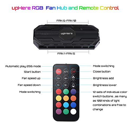 upHere 10-Port 6PIN SATA RGB Hub with 21-Key Remote Control/Splitter for 6-Pin Case Fans in Black-MBX12 - Image 4