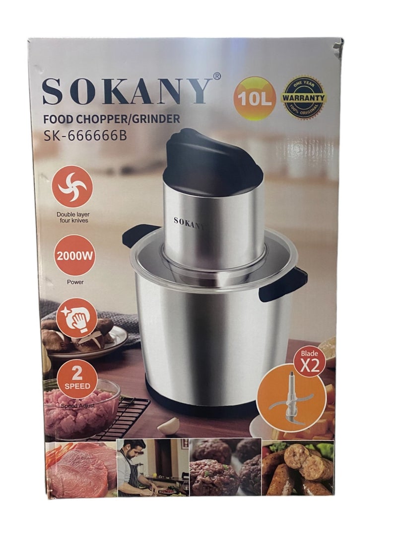 سوكاني محضر طعام استانلس ستيل 10 لتر 2000 وات + 2 شفره Sk-666666 - Image 2
