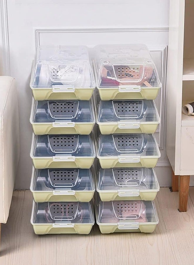 JCB CHIC صندوق أحذية قابل للتكديس، صندوق تخزين أحذية بلاستيكي، صندوق تخزين أحذية بلاستيكي، حاويات تنظيم أحذية شفافة قابلة للتكديس لخزانة الملابس، حافظة عرض أحذية رياضية موفرة للمساحة، حاويات تنظيم أحذية بأغطية، 10 عبوات (أخضر) - Image 1