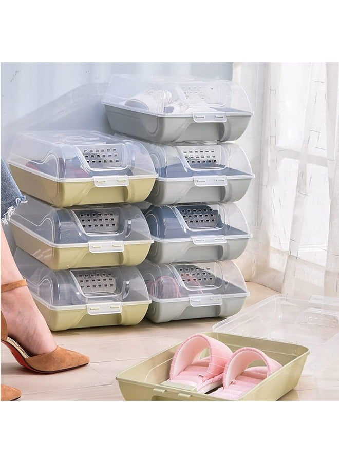 JCB CHIC صندوق أحذية قابل للتكديس، صندوق تخزين أحذية بلاستيكي، صندوق تخزين أحذية بلاستيكي، حاويات تنظيم أحذية شفافة قابلة للتكديس لخزانة الملابس، حافظة عرض أحذية رياضية موفرة للمساحة، حاويات تنظيم أحذية بأغطية، 10 عبوات (أخضر) - Image 4