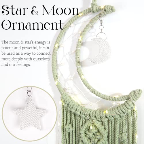 ANROYE Boho Macrame Woven Wall Hanging Crochet Crescent Moon Star Dream Catcher with Long Tassel Green Cotton Handmade Bohemian Home Decor Nursery Decoration Art for Kids Bedroom Dorm Room - Image 3