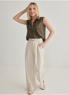 trendyol Khaki Zero Sleeve Regular Regular Pattern Woven Shirt TWOSS25GO00097  - Image 2