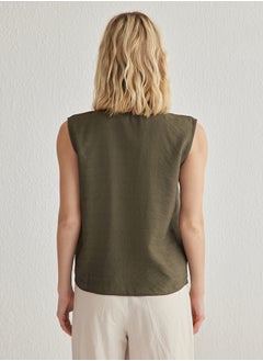 trendyol Khaki Zero Sleeve Regular Regular Pattern Woven Shirt TWOSS25GO00097  - Image 5
