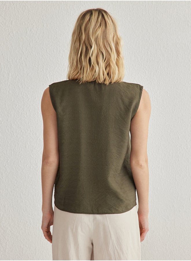 trendyol Khaki Zero Sleeve Regular Regular Pattern Woven Shirt TWOSS25GO00097  - Image 5