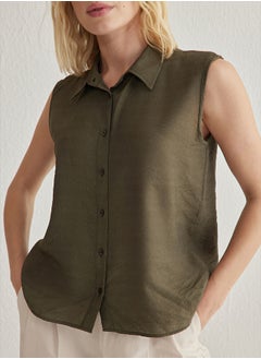 trendyol Khaki Zero Sleeve Regular Regular Pattern Woven Shirt TWOSS25GO00097  - Image 3