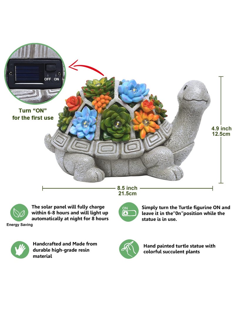 Solar Powered Turtle Garden Statue with Succulent and 7 LED Lights for Outdoor Patio and Yard Decor - Image 4