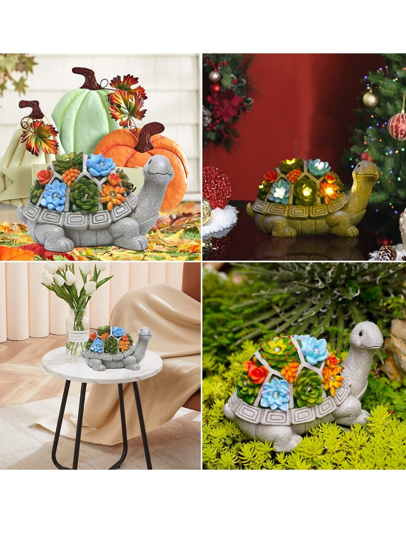 Solar Powered Turtle Garden Statue with Succulent and 7 LED Lights for Outdoor Patio and Yard Decor - Image 3