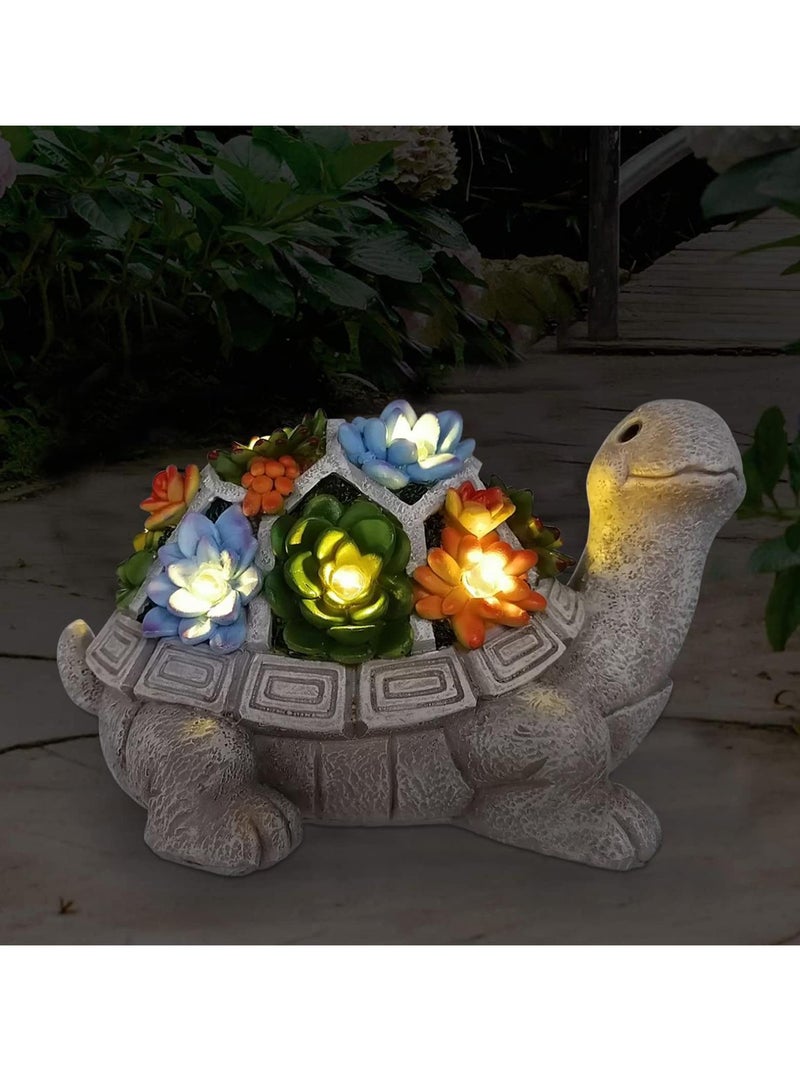 Solar Powered Turtle Garden Statue with Succulent and 7 LED Lights for Outdoor Patio and Yard Decor - Image 1