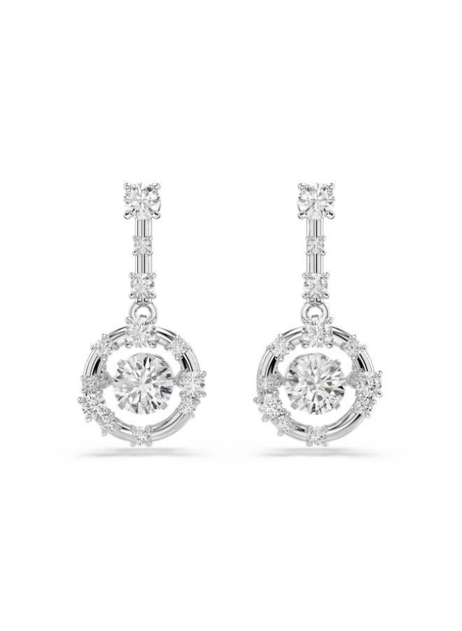 Constella White Crystal Bar Rhodium Plated Pierced Earrings