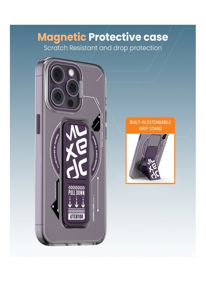 Moxedo Moxedo Magnetic Protective Case Scratch Resistant Drop Protection with Built-in Extendable Grip Stand Compatible for iPhone 14 Pro Max 6.7 inch - Purple  - Image 5