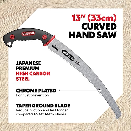 Oregon (600136) Curved Premium Japanese High-Carbon Steel Hand Saw, Rust Proof Forestry/Pruning/Cutting Tool, Curved Blade with Scabbard Safety Sheath,Red,13" - Image 2