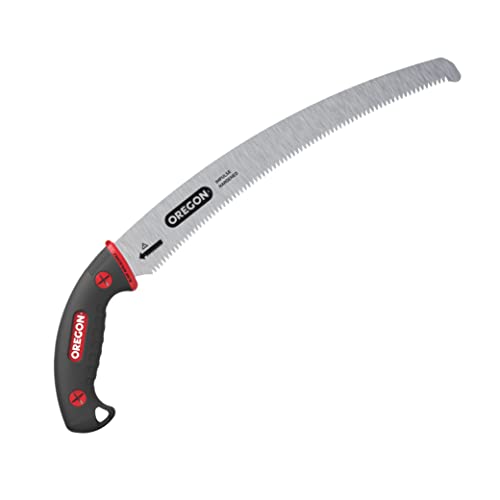 Oregon (600136) Curved Premium Japanese High-Carbon Steel Hand Saw, Rust Proof Forestry/Pruning/Cutting Tool, Curved Blade with Scabbard Safety Sheath,Red,13" - Image 1