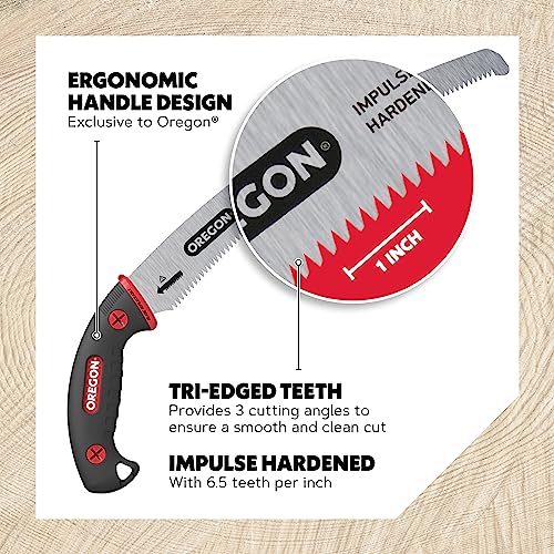 Oregon (600136) Curved Premium Japanese High-Carbon Steel Hand Saw, Rust Proof Forestry/Pruning/Cutting Tool, Curved Blade with Scabbard Safety Sheath,Red,13" - Image 3