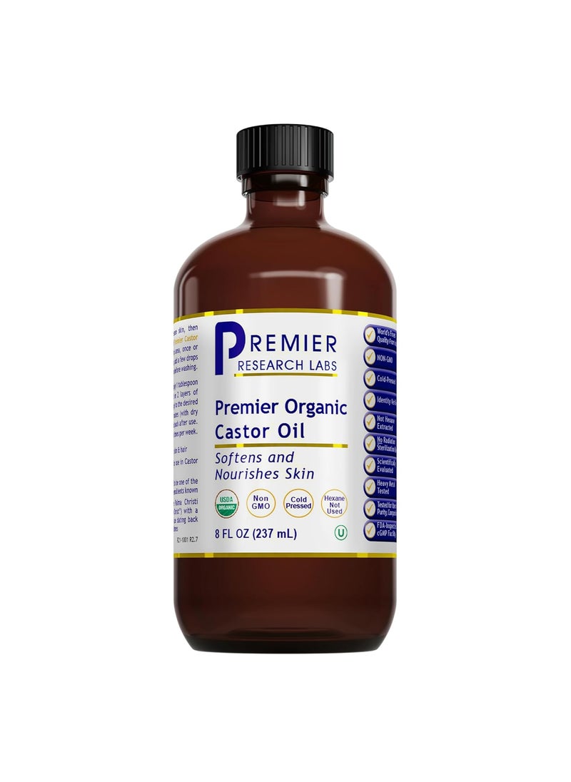 Premier Research Labs - Premier Research Labs Castor Oil  Cold Pressed  HexaneFree Castor Oil  Body Oil for Dry Skin  Hair  Castor Oil for Body Moisturizer  Pure Vegan  NonGMO  8 fl oz - Image 1