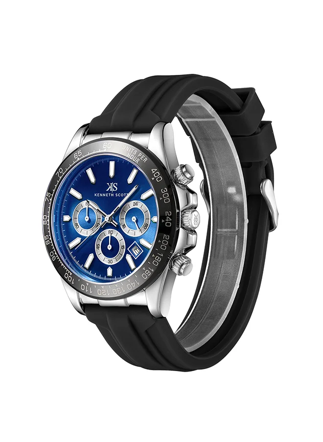 كينيث سكوت Kenneth Scott Men's Navy Blue Dial Chrono & Multi Function Watch - K23149-SSBN