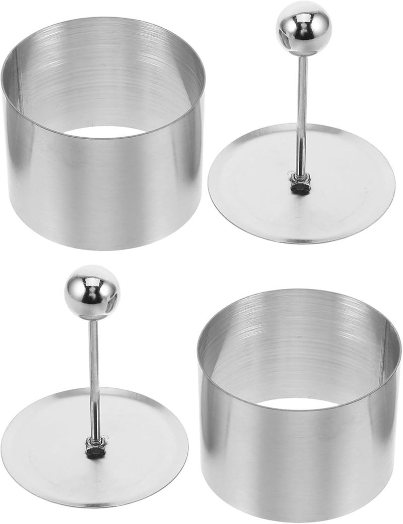2pcs Stainless Steel round Food Molding Rings with Pushers, Medium Cold Dish Plating Molds for Kitchen Cooking and DIY Desserts, Multi-functional Rice Ball and Cake Ring Tools - Image 1