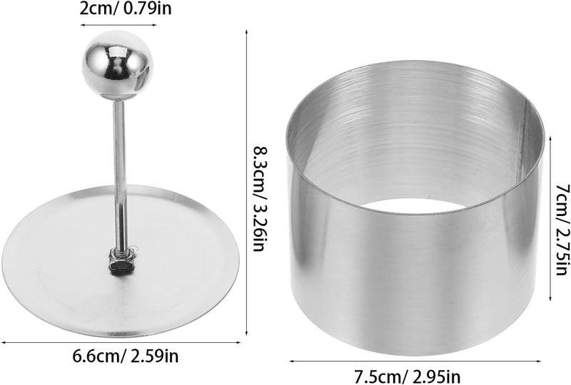 2pcs Stainless Steel round Food Molding Rings with Pushers, Medium Cold Dish Plating Molds for Kitchen Cooking and DIY Desserts, Multi-functional Rice Ball and Cake Ring Tools - Image 2