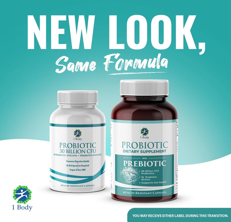 1 Body 30 Billion CFU Probiotic Supplement with Prebiotics – Patented Acid Resistant Capsules to Promote Gut Health, Support Immune System – Probiotics for Women and Men - 60 Vegetarian Capsules - Image 3