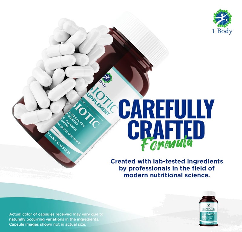1 Body 30 Billion CFU Probiotic Supplement with Prebiotics – Patented Acid Resistant Capsules to Promote Gut Health, Support Immune System – Probiotics for Women and Men - 60 Vegetarian Capsules - Image 4