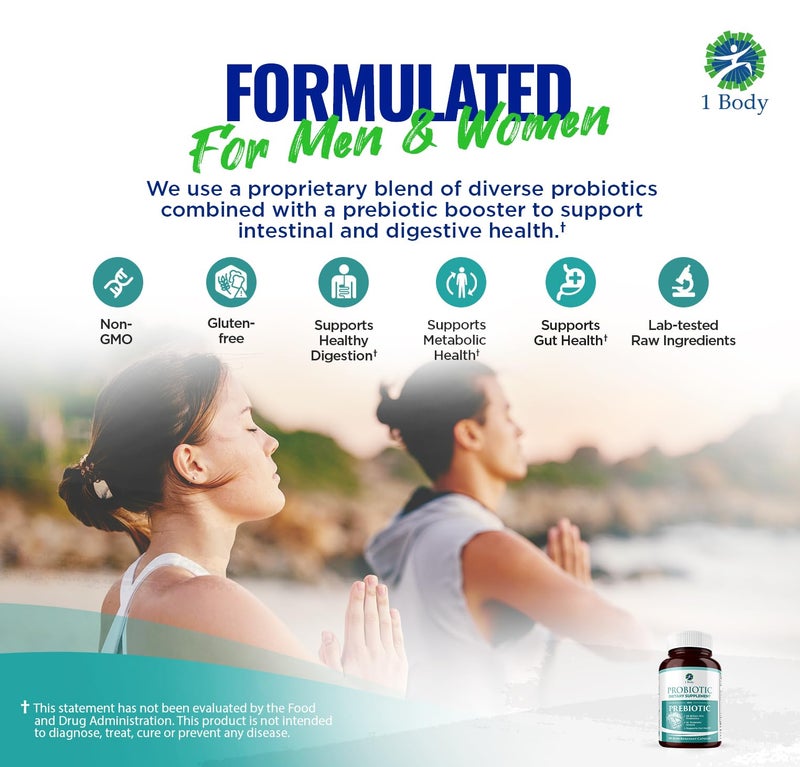 1 Body 30 Billion CFU Probiotic Supplement with Prebiotics – Patented Acid Resistant Capsules to Promote Gut Health, Support Immune System – Probiotics for Women and Men - 60 Vegetarian Capsules - Image 5
