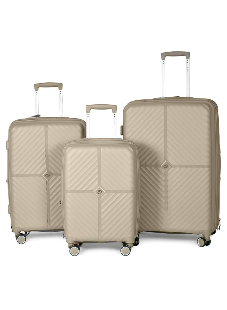 PP Unbreakable Luggage Set of 3pcs khaki Color