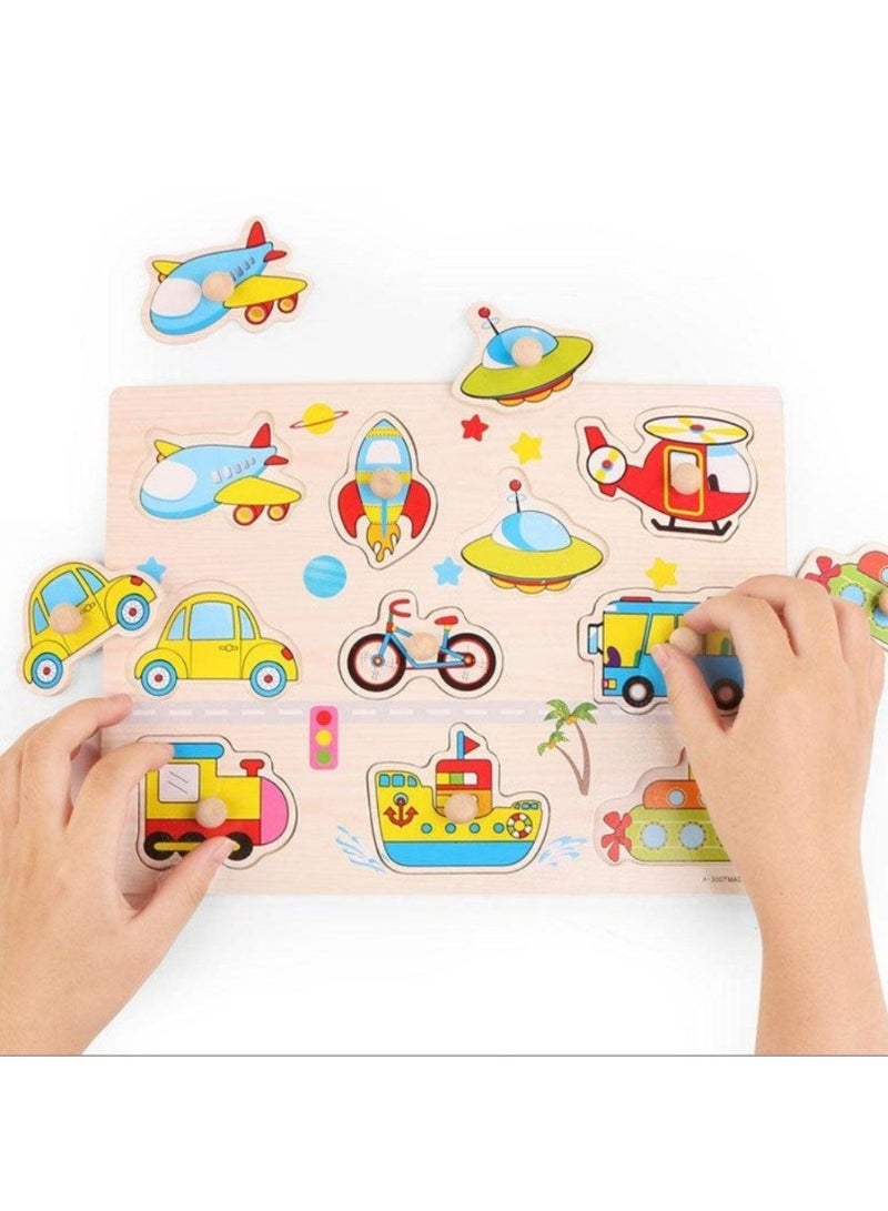 Montessori Toy Wooden Shape Peg Puzzles Montessori Baby Puzzle Geometric Shape Puzzle with Board Knob Preschool Wooden Puzzles for Toddlers 1-3 Year Old - Image 1