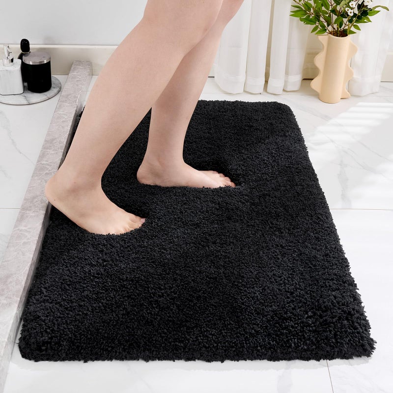 Disolla Black Bathroom Rug 17x24 - Non-Slip Plush Small Bath Mat, Highly Absorbent & Ultra Soft Fluffy Floor Mat, Machine Washable for Shower and Tub - Image 1