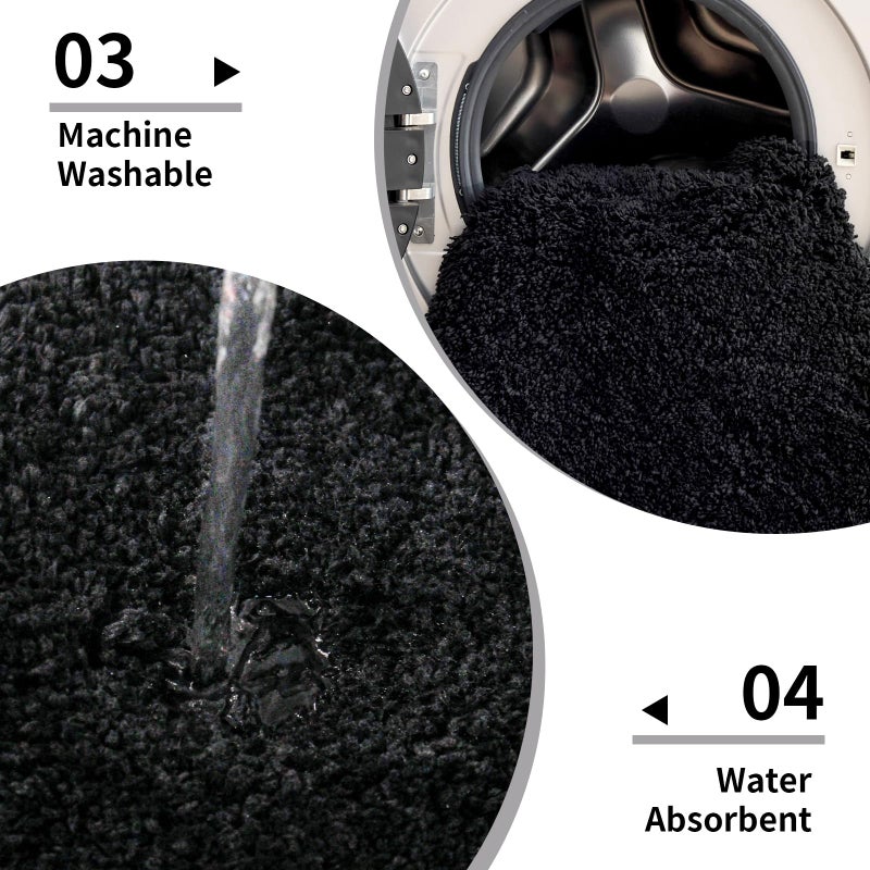 Disolla Black Bathroom Rug 17x24 - Non-Slip Plush Small Bath Mat, Highly Absorbent & Ultra Soft Fluffy Floor Mat, Machine Washable for Shower and Tub - Image 5