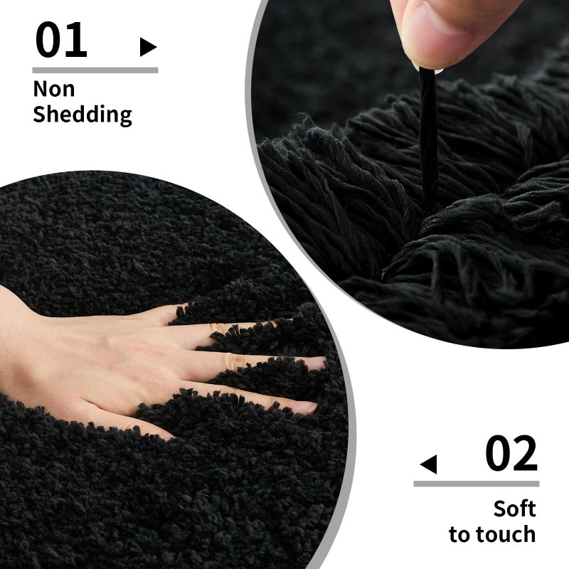 Disolla Black Bathroom Rug 17x24 - Non-Slip Plush Small Bath Mat, Highly Absorbent & Ultra Soft Fluffy Floor Mat, Machine Washable for Shower and Tub - Image 4