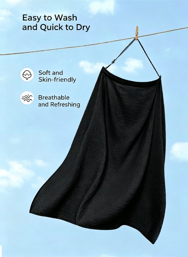 Razia 100% Cotton Nursing Cover, Breathable Breastfeeding Apron, Adjustable Neck Strap Privacy Cover for Outdoor Public Feeding, Multi-use Soft Nursing Shawl for Mom,Black - Image 4