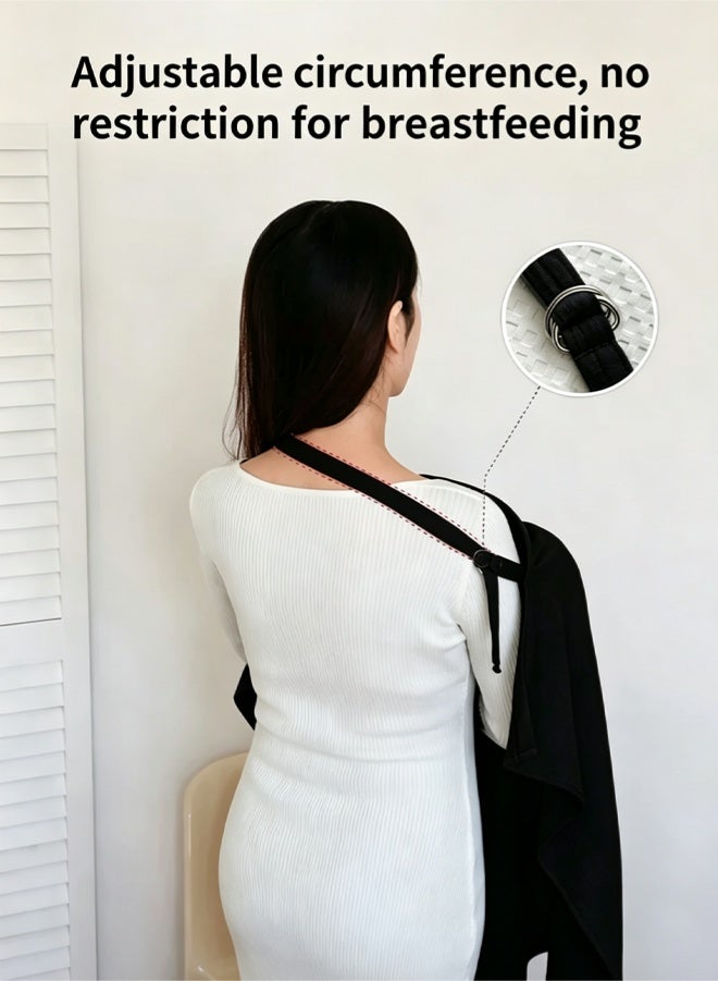 Razia 100% Cotton Nursing Cover, Breathable Breastfeeding Apron, Adjustable Neck Strap Privacy Cover for Outdoor Public Feeding, Multi-use Soft Nursing Shawl for Mom,Black - Image 2