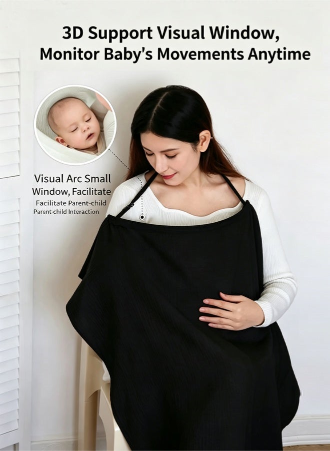 Razia 100% Cotton Nursing Cover, Breathable Breastfeeding Apron, Adjustable Neck Strap Privacy Cover for Outdoor Public Feeding, Multi-use Soft Nursing Shawl for Mom,Black - Image 5