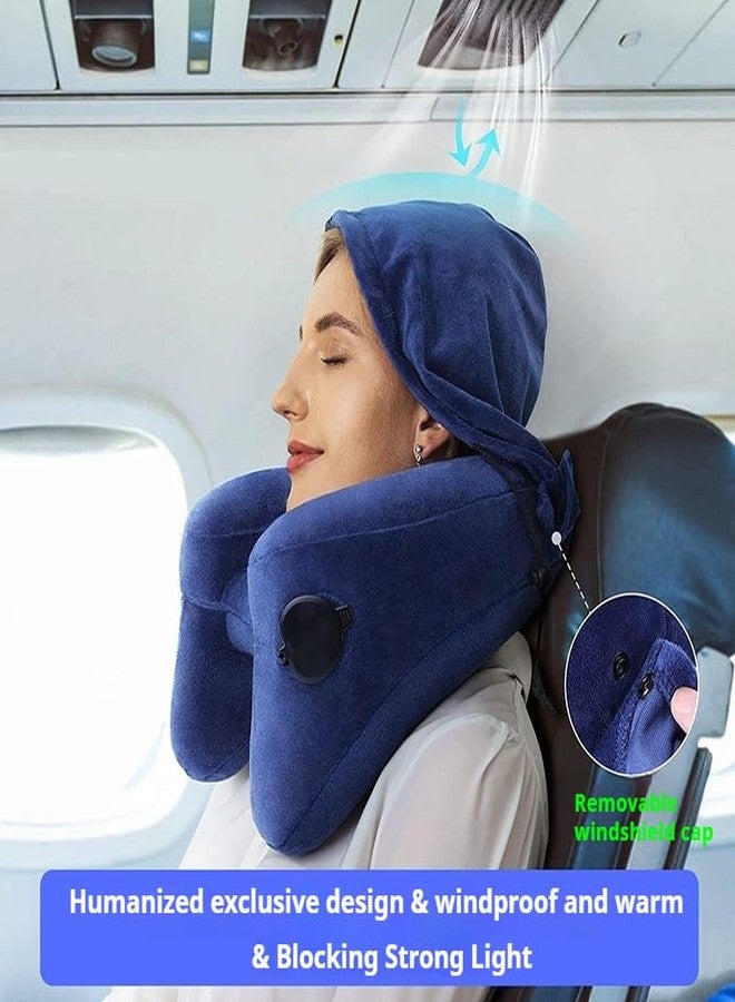 Inflatable Travel Pillow, Neck Pillow for Travel with Hood for Airplane, Velvet Memory Foam Neck Pillow Adult Head & Neck Support, for Long Flights Plane, Office, Cars Sleeping & Rest (Gray) - Image 4