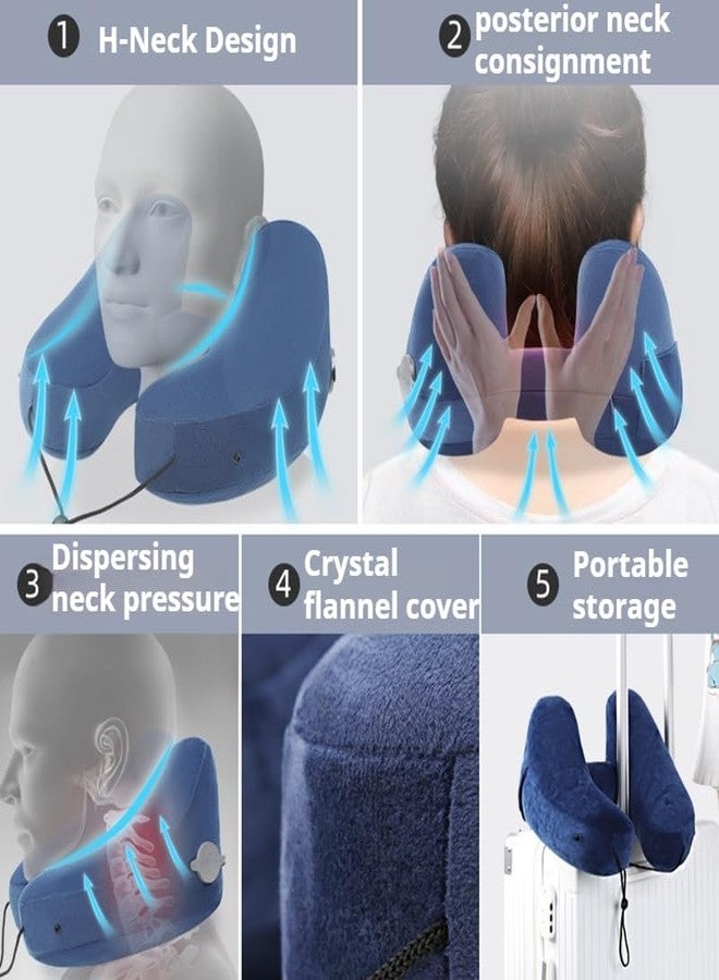 Inflatable Travel Pillow, Neck Pillow for Travel with Hood for Airplane, Velvet Memory Foam Neck Pillow Adult Head & Neck Support, for Long Flights Plane, Office, Cars Sleeping & Rest (Gray) - Image 5