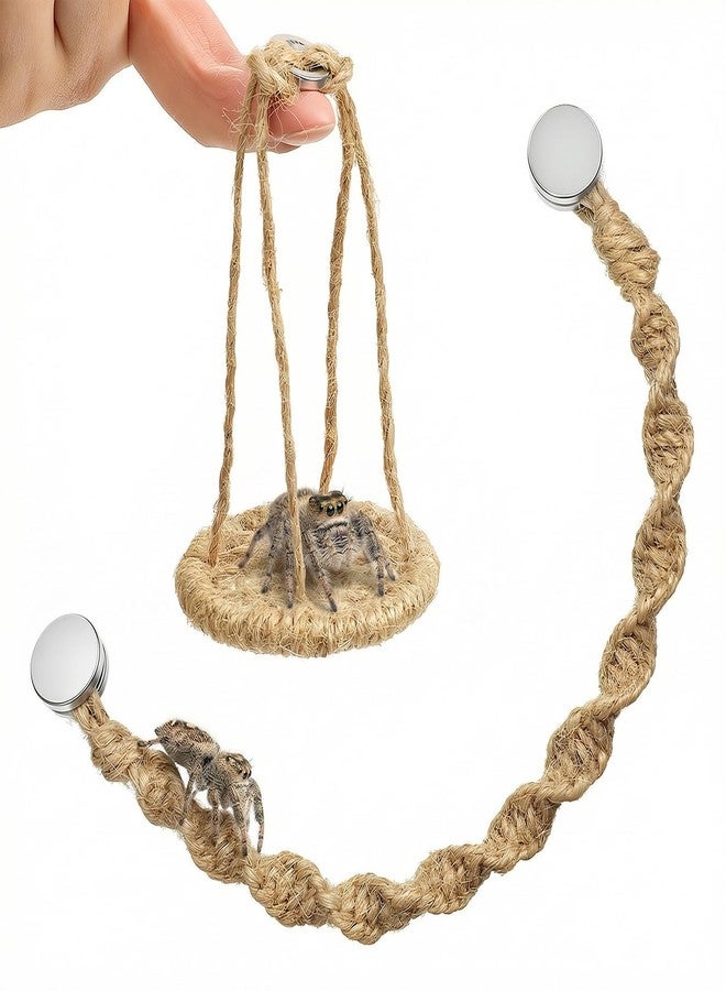 Psiriol Jumping Spider Rope Bridge Swings, Jumping-Spiders Swing Rest and Play Platform, Magnetic Mounting Jumping Spiders Climbing Rope, Spider Decor Accessories for Tiny Animal Enclosure Decorations (Brown) - Image 1