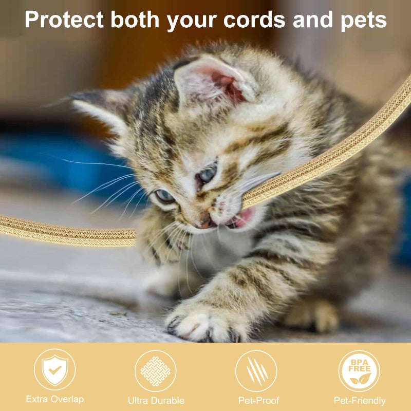CrocSee 10ft - 1/2 inch Braided Cable Management Sleeve Cord Protector - Self-Wrapping Split Wire Loom for TV/Computer/Home Theater/Engine Bay - Beige - Image 3