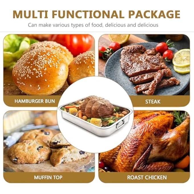 Houkiper Stainless Steel Roasting Tray With Rack 33X23X5Cm  Durable Oven Baking Pan For Meat Vegetables  Cooking Large Roasting Tin With Draining Grill Bakeware Dish - Image 3