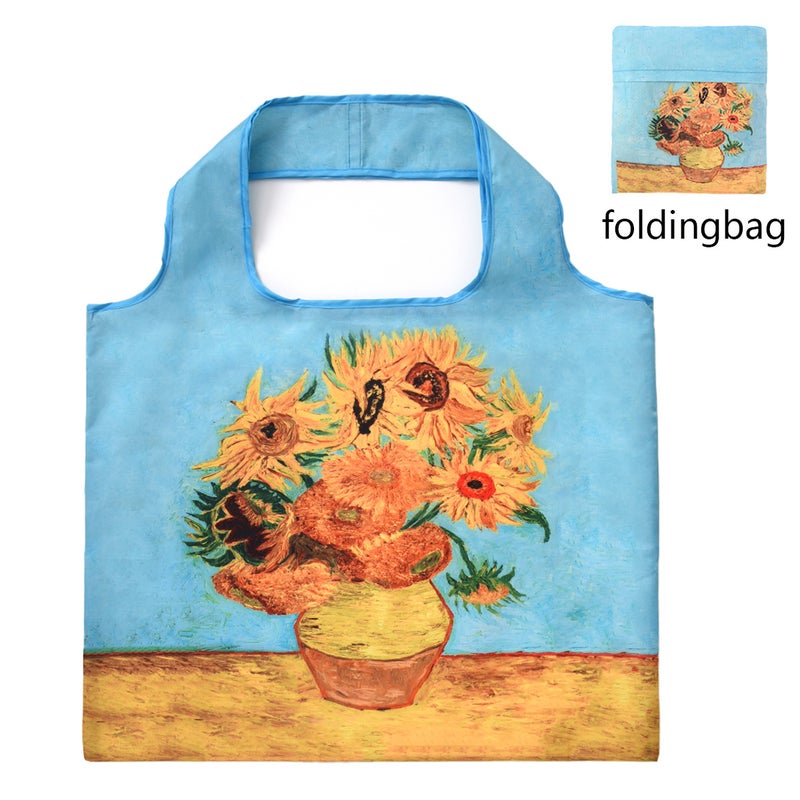 Museum Famous Painting Series Van Gogh Sunflower Environmentally Friendly Bag Portable Foldable Shopping Bag Outdoor Travel Storage Bag DG-09 Sunflower 