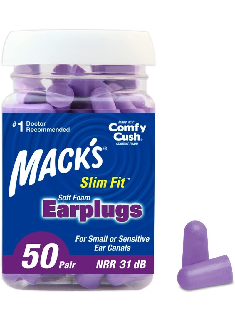 Mack's Ultra Soft Foam Earplugs, 50 Pair - 33dB Highest NRR, Comfortable Ear Plugs for Sleeping, Snoring, Travel, Concerts, Studying, Loud Noise, Work - purple - Image 1