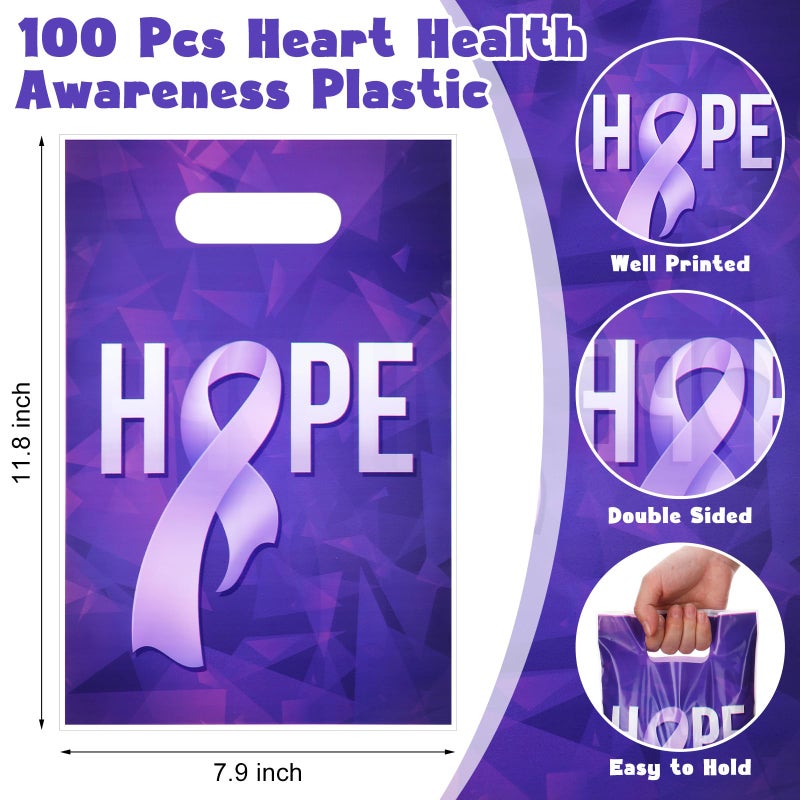Panelee 100 Pcs Purple Ribbon Awareness Plastic Gift Bags with Handle Purple Hope Goody Treat Bags for Domestic Violence  Animal Abuse  Alzheimer's  Lupus and Pancreatic Cancer Society Events Supplies - Image 2